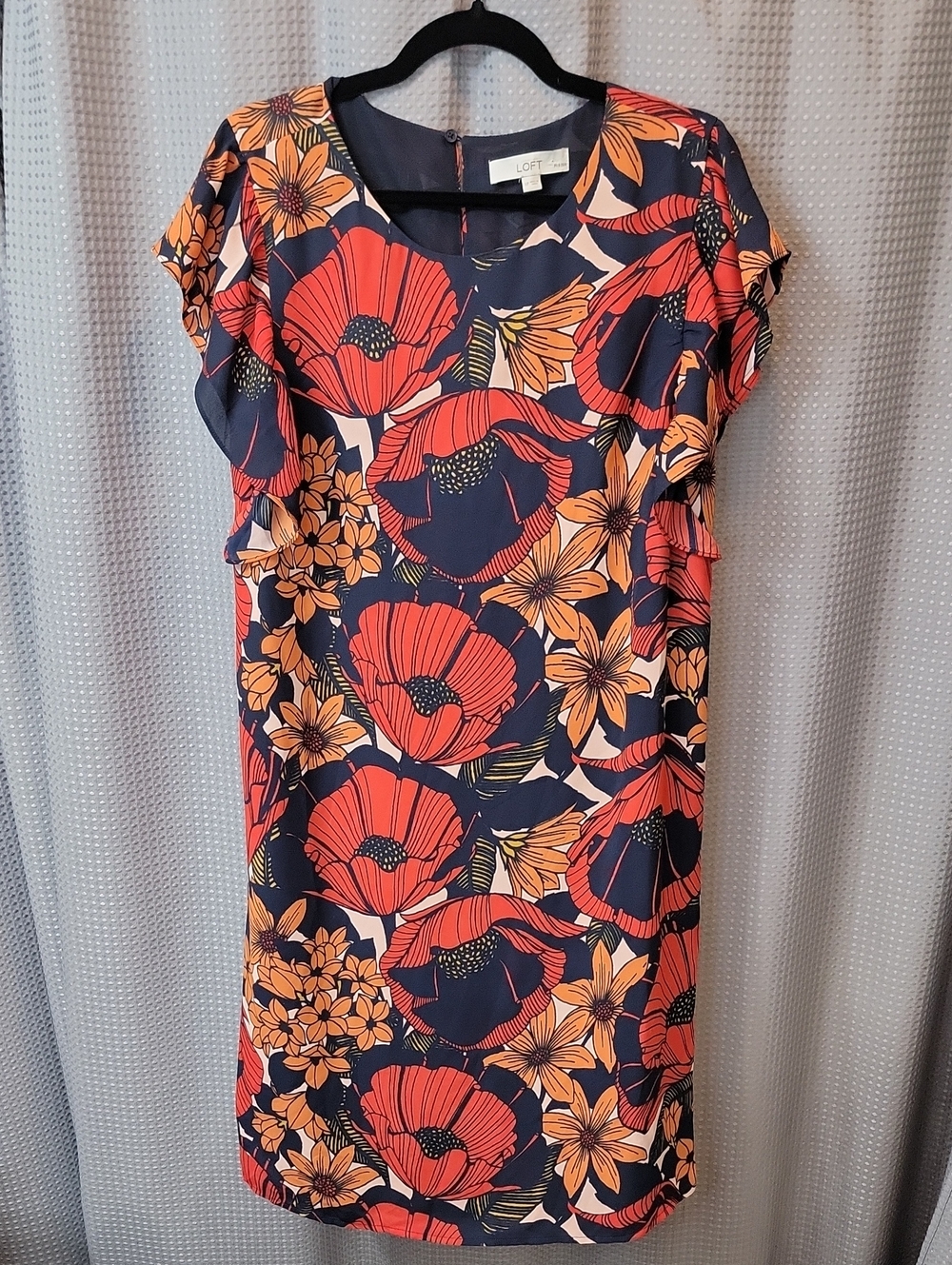 Ann Taylor LOFT Navy Floral Poppy Shift Dress Size L P